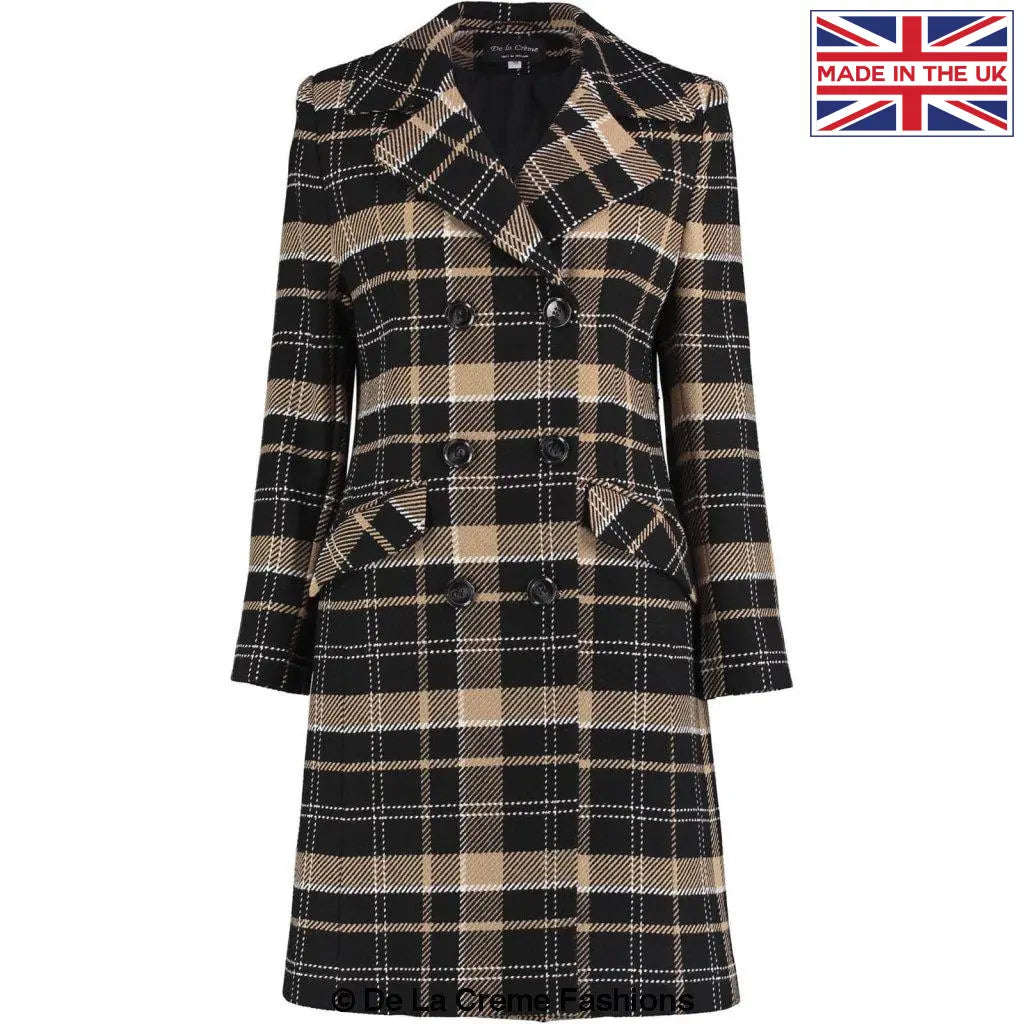 De La Creme - Womens Tartan Check Double Breasted Coat