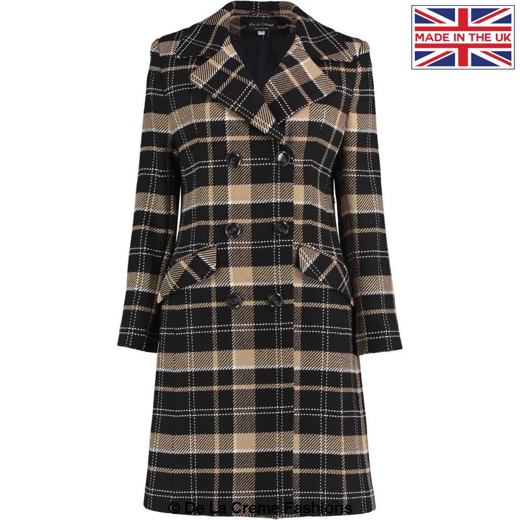 De La Creme - Womens Tartan Check Double Breasted Coat