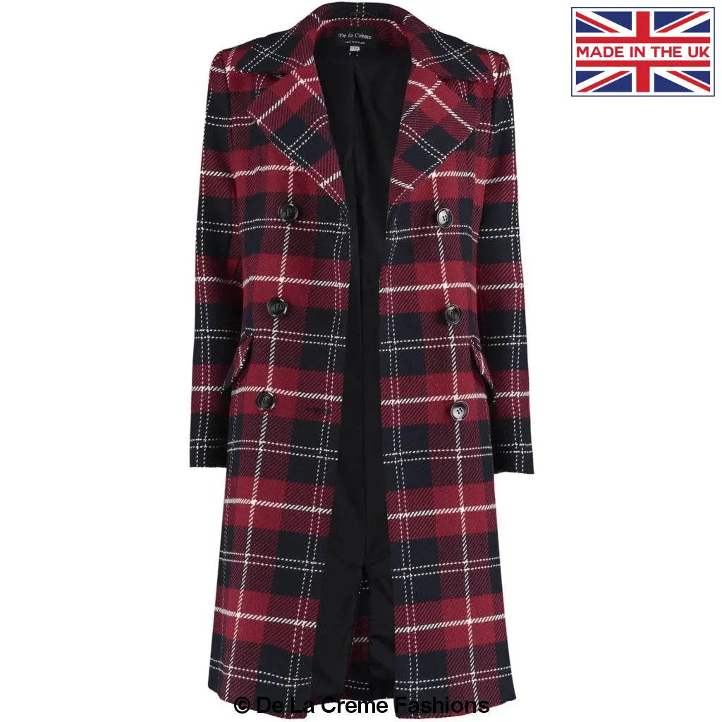 De La Creme - Womens Tartan Check Double Breasted Coat