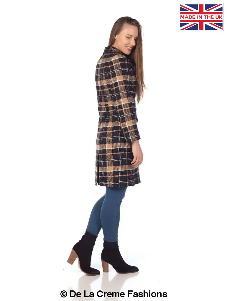 De La Creme - Womens Tartan Check Double Breasted Coat