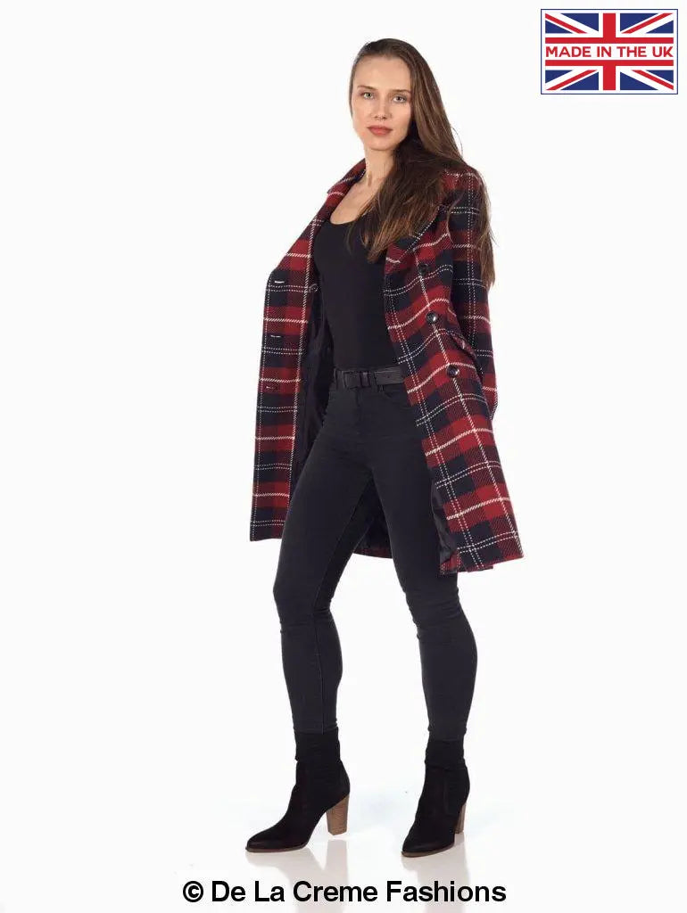 De La Creme - Womens Tartan Check Double Breasted Coat