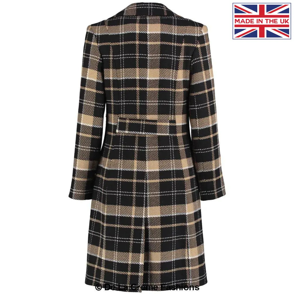 De La Creme - Womens Tartan Check Double Breasted Coat