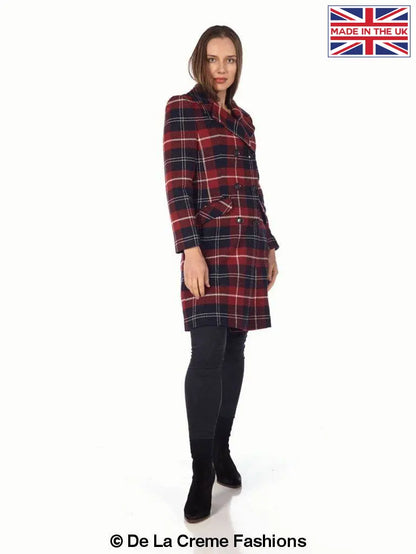 De La Creme - Womens Tartan Check Double Breasted Coat